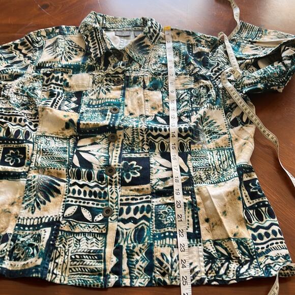 Additions by Chico’s Size 16 Teal Print Twill Jacket Casual Unlined - Picture 7 of 7